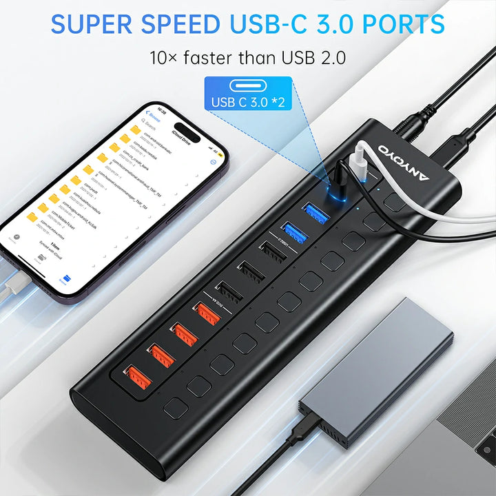 Anyoyo 11-Port 48W USB 3.0 Splitter Powered USB Hub