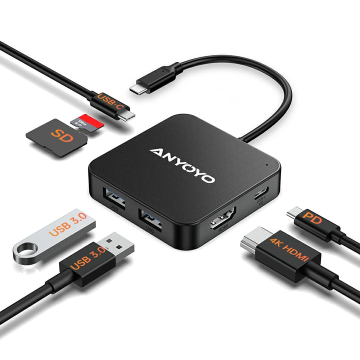 Anyoyo 7-in-1 USB C 3.0  Docking Station with 4K 30Hz HDMI 100W PD SDTF Card Reader