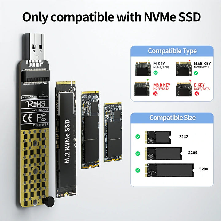 Anyoyo NVMe PCI-E M.2 to USB 3.1 Gen 2 Adapter