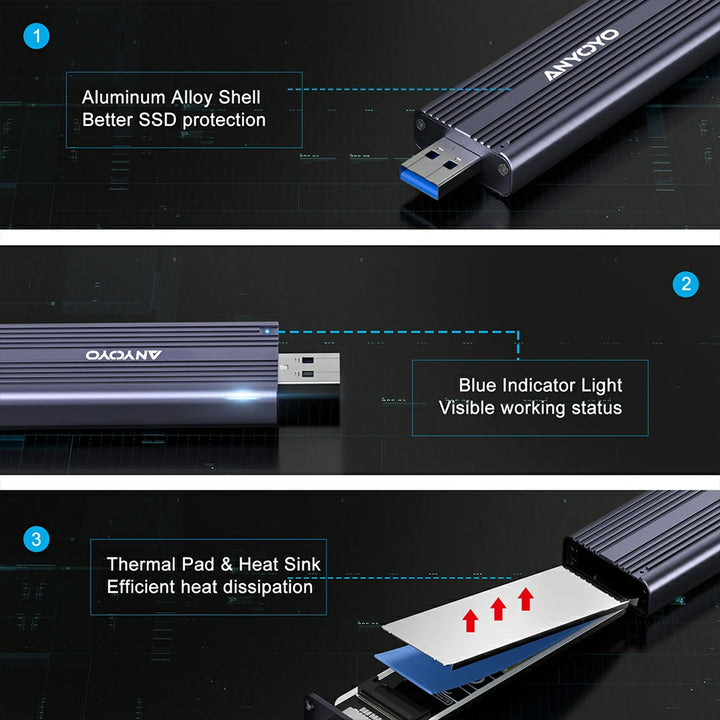 Anyoyo NVMe/SATA M.2 to USB 3.1 Gen 2 SSD Enclosure