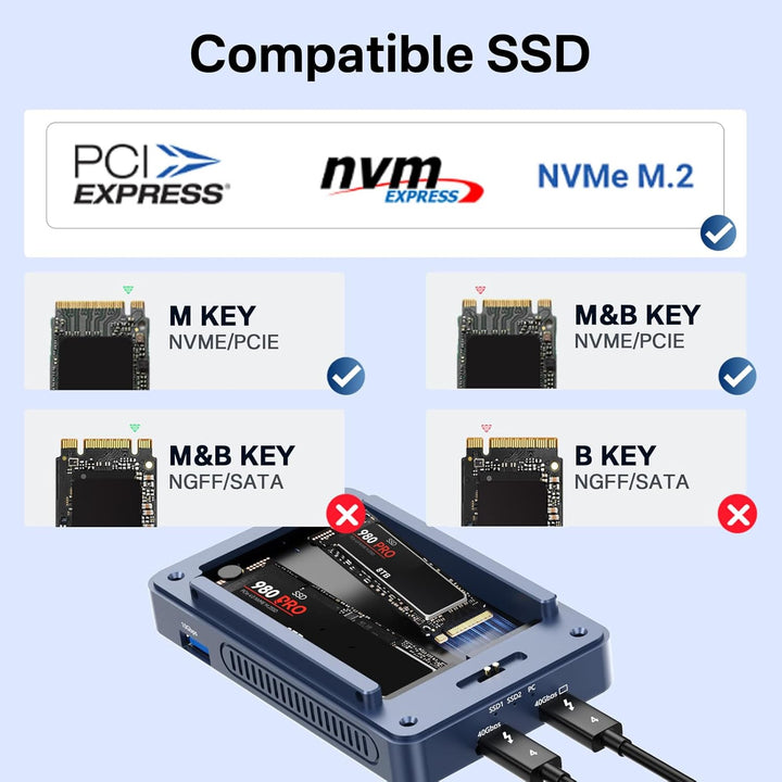 ANYOYO 40Gbps Dual-bay M.2 NVMe SSD Enclosure