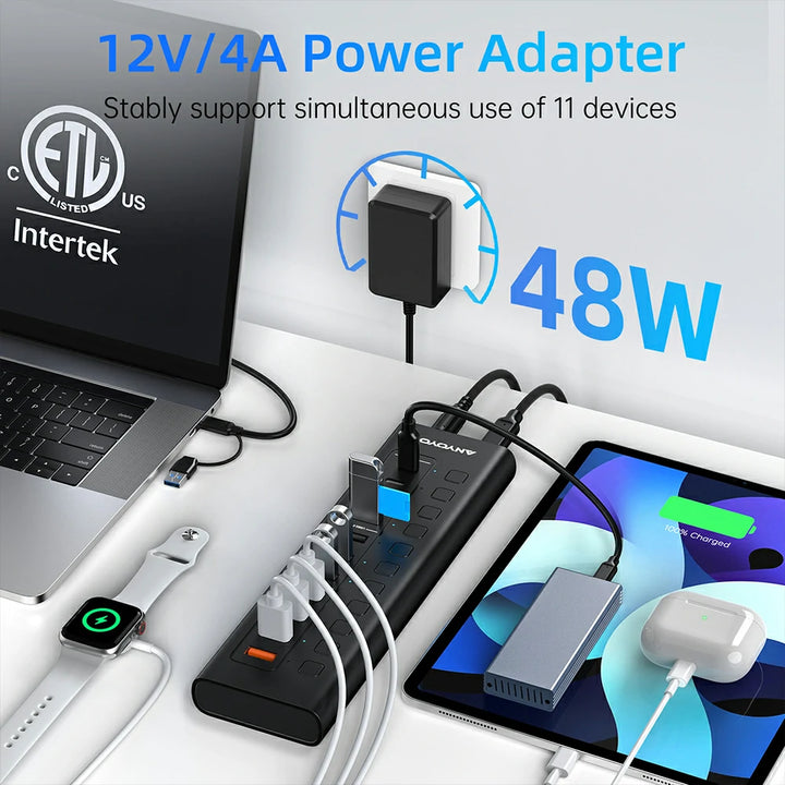 Anyoyo 11-Port 48W USB 3.0 Splitter Powered USB Hub