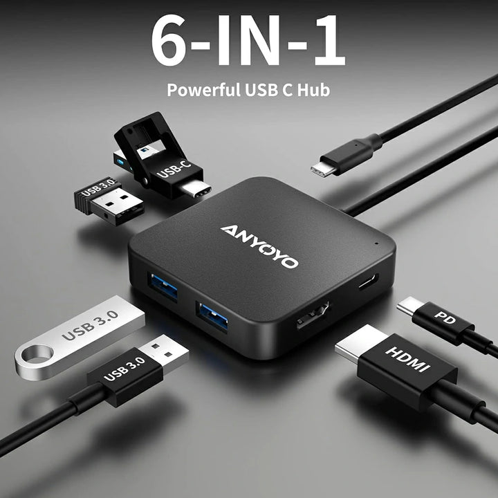 Anyoyo 6-in-1 USB C 3.0  Docking Station with 4K 30Hz HDMI and 100W PD