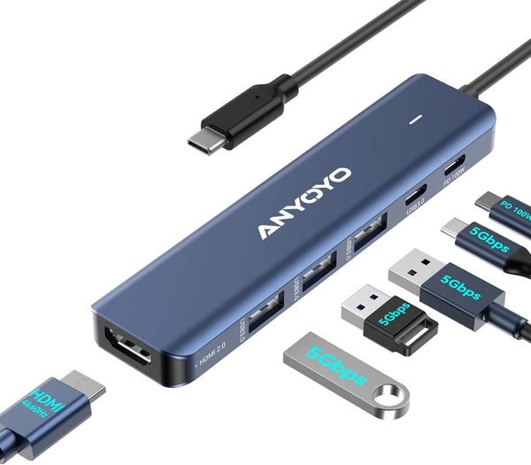 Anyoyo 6-in-1 USB C Hub Docking Station with 4K60 HDMI USB 3.0 5Gbps