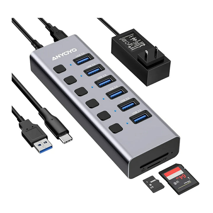 Anyoyo 8-Port USB 3.0 Powered USB Hub with TFSD Card Reader