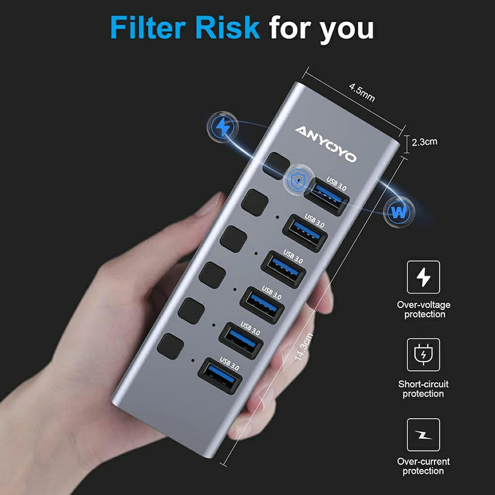 Anyoyo 8-Port USB 3.0 Powered USB Hub with TFSD Card Reader