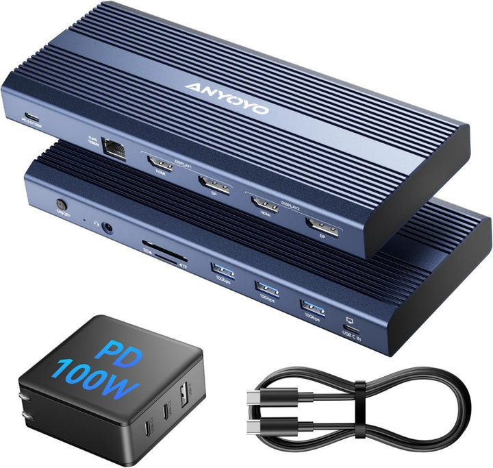Anyoyo DisplayLink Docking Station Dual Monitors with 100W PD Charger