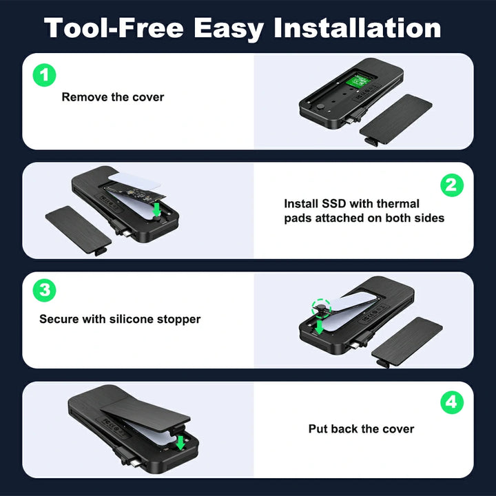 Anyoyo M.2 NVMe 10Gbps SSD Enclosure with Built-in Type-C Cable