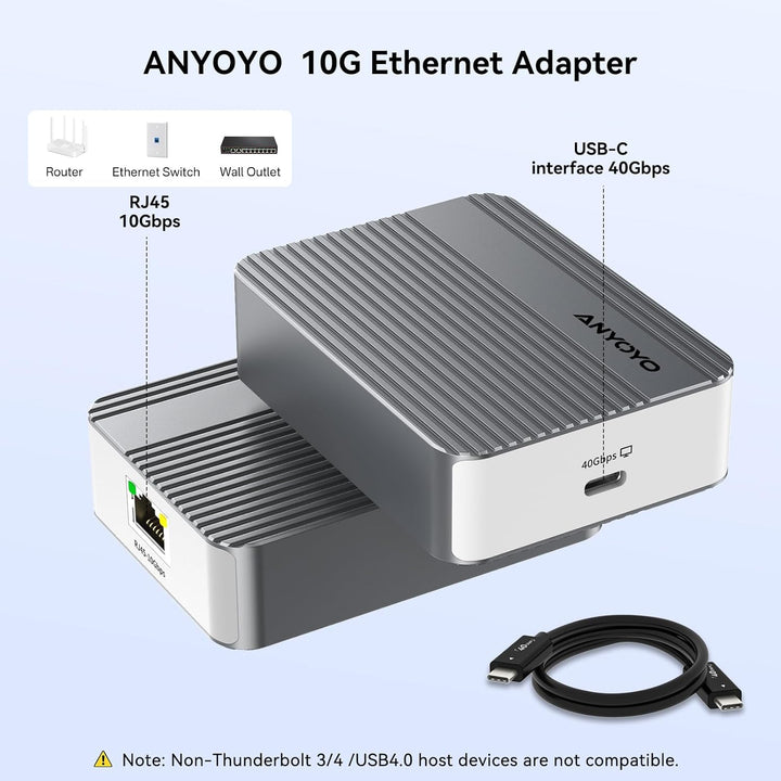 Anyoyo RJ45 10G Ethernet to USB-C 40Gbps Adapter