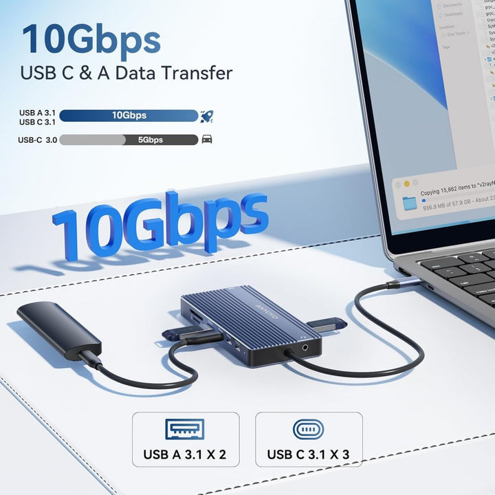 Anyoyo USB C Laptop Docking Station 3 Monitors with 2HDMI + DP 4K@60Hz