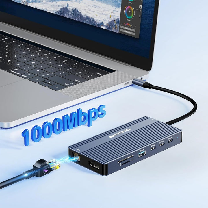 Anyoyo USB C Laptop Docking Station 3 Monitors with 2HDMI + DP 4K@60Hz