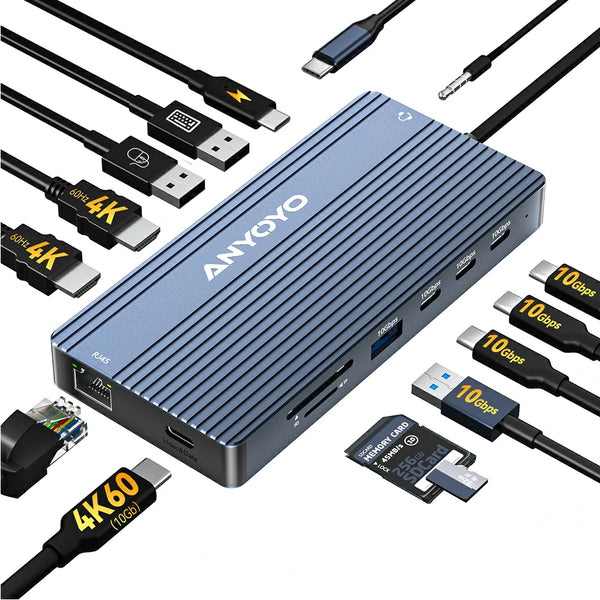 Anyoyo 14-in-1 USB C Docking Station with 1G Ethernet