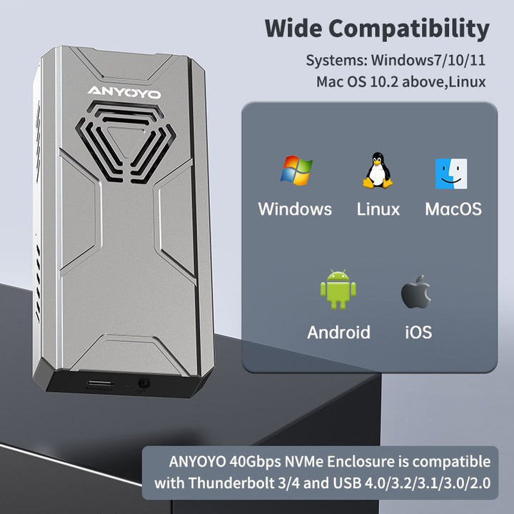 Anyoyo 40Gbps M.2 NVMe to USB C Built-in Fan SSD Enclosure