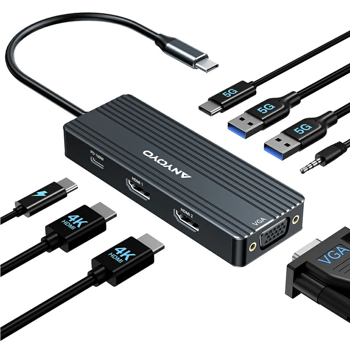 Anyoyo 8-in-1 Laptop Docking Station for 3 Monitors Expansion