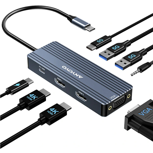 Anyoyo 8-in-1 Laptop Docking Station for 3 Monitors Expansion