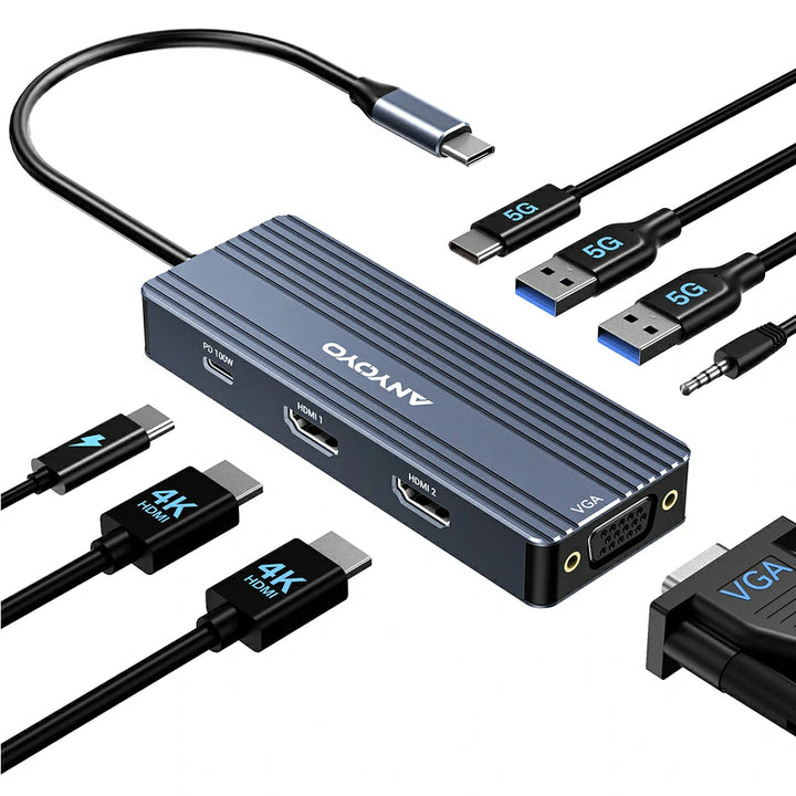 Anyoyo 8-in-1 Laptop Docking Station for 3 Monitors Expansion