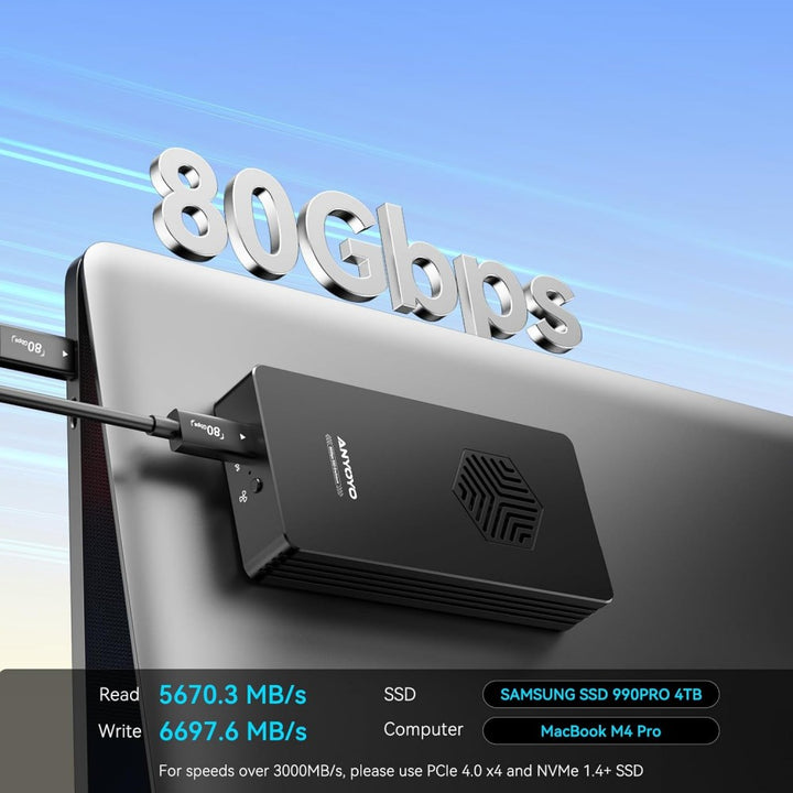 Anyoyo 80Gbps M.2 NVMe SSD Enclosure with Cooling Fan