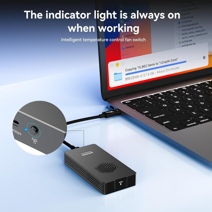 Anyoyo 80Gbps M.2 NVMe SSD Enclosure with Cooling Fan
