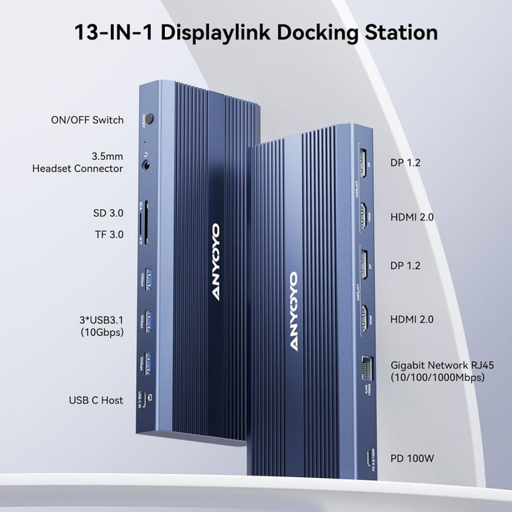 Anyoyo DisplayLink Docking Station Dual Monitors with 100W PD Charger