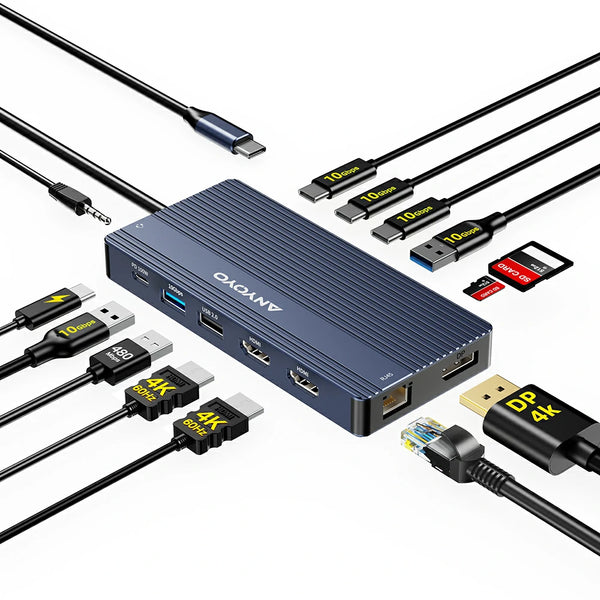 Anyoyo USB C Laptop Docking Station 3 Monitors with 2HDMI + DP 4K@60Hz