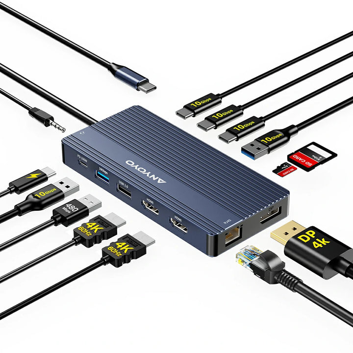 Anyoyo USB C Laptop Docking Station 3 Monitors with 2HDMI + DP 4K@60Hz