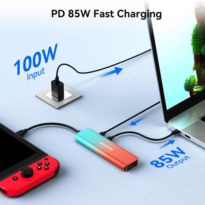 USB-C 1080P 60FPS Video Capture Card & USB Hub with PD 100W Charging